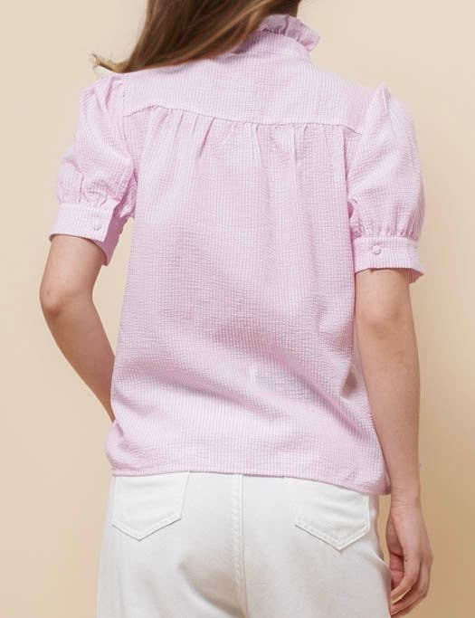 Sweetkama - Vendita all'ingrosso Camicia button down - Donna - Camicia a righe con maniche corte e collo arricciato da donna SKT5108713