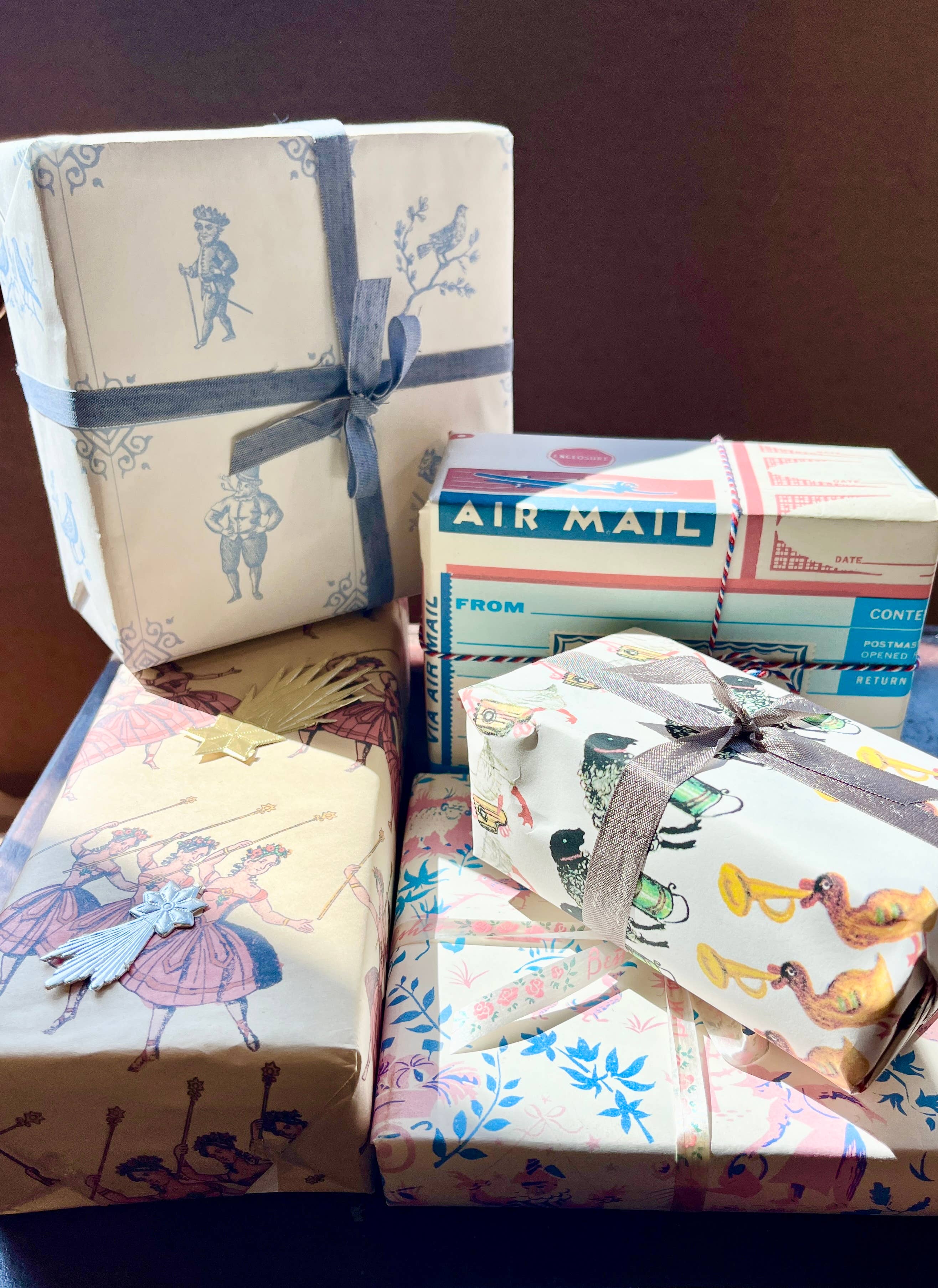 Parcel - Wholesale Flat Wrap - Parcel Artisan Wrapping Paper, French Storybook Blue & Red3