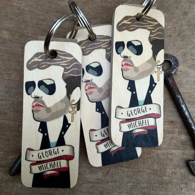 Wotmalike - Vente Porte-clés – unisexe - Porte-clés en bois représentant le personnage de George Michael2