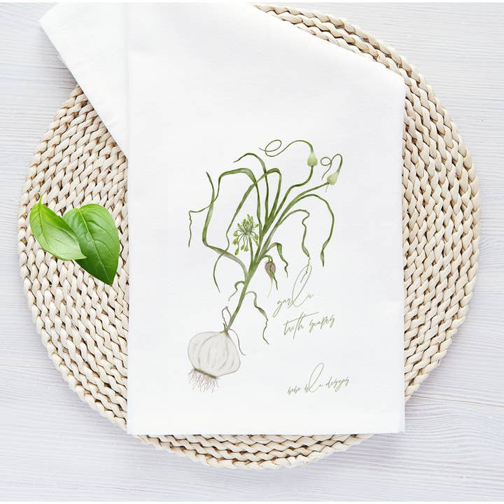 Bebe Blu Designs, LLC - Wholesale Tea Towel - Garlic Tea Towel, Kitchen Decor, Garlic Flour Sack Towel