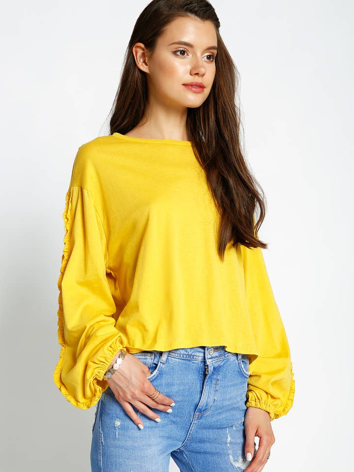 Sans Souci - Wholesale Blouse - Women's - RUFFLED LONG SLEEVE TOP - T56891