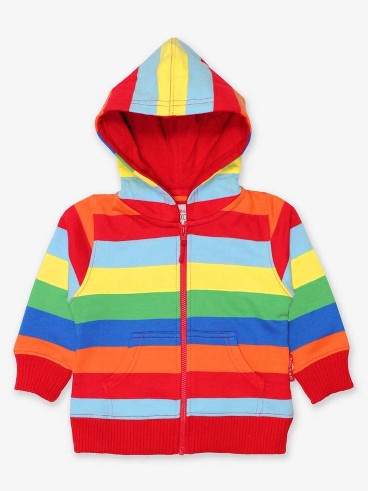 Veste à capuche pour enfants en coton bio avec des rayures colorées pour la vente par Toby Tiger GmbH