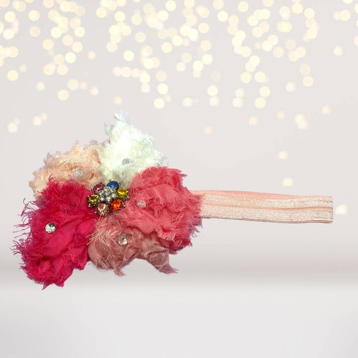 Chicky Chicky Bling Bling - Wholesale Fashion Headband - Kids - Shabby Flowers Soft Rainbow Pinwheel Headband, Soft Elastic Headband