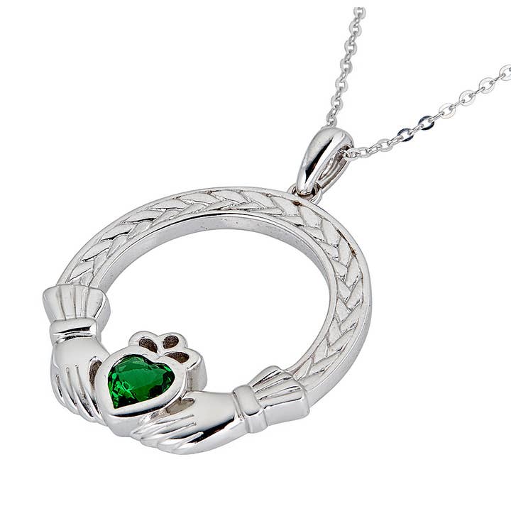The Irish Jewelry Company - Wholesale Pendant/Charm Necklace - Emerald Woven Claddagh Pendant2