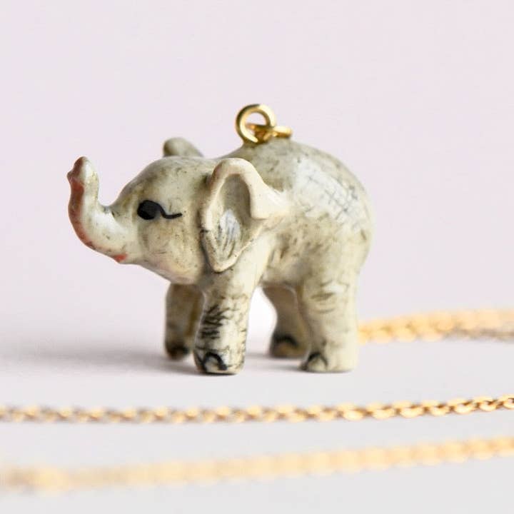 Baby Elephant Necklace for wholesale by Camp Hollow Porcelain Animal Treasures