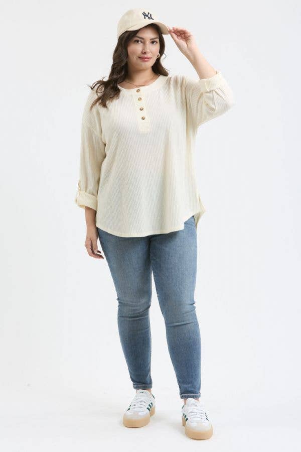 Blu Pepper - Wholesale Knit Top - Women's - PLUS 3/4 TAB SLEEVE HENLEY KNIT TOP2