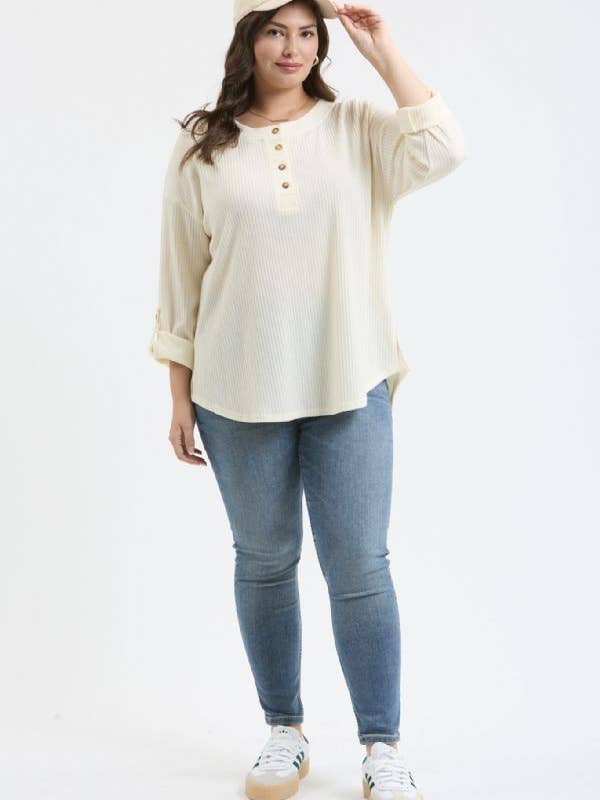 Blu Pepper - Wholesale Knit Top - Women's - PLUS 3/4 TAB SLEEVE HENLEY KNIT TOP2