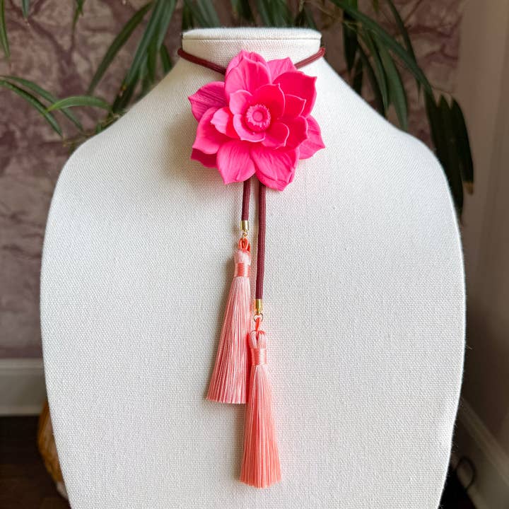 Lotus Flower Bolo Flamingo Pink with Maroon & Peach for wholesale by Rahya Jewelry Design