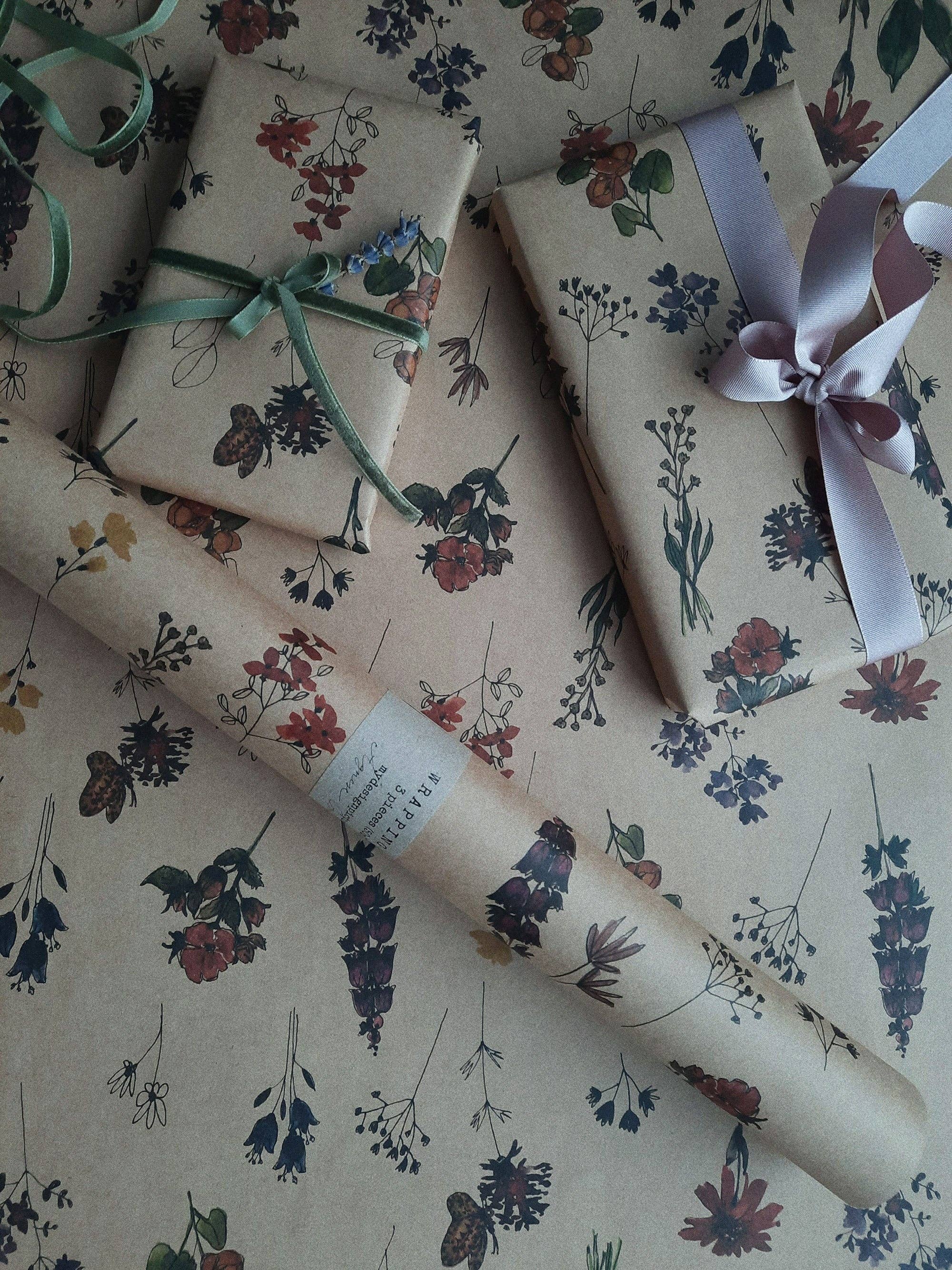 MyDesignPictures - Wholesale Flat Wrap - Meadow Flowers Kraft Wrapping Paper6