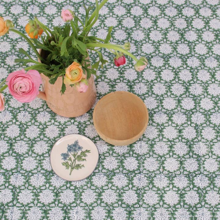 Rozablue - Wholesale Tablecloth - Handblockprinted tablecloth square Breezy green 150x150 cm