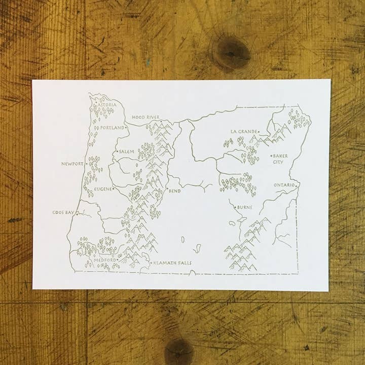 Carte de l'État de l'Oregon Carte Postale pour la vente par Green Bird Press