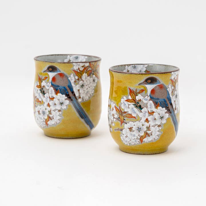 Handmade Yoshida-ya Kutani Sakura & Bird Cup Set (2 pcs) for wholesale by U PLUS INC