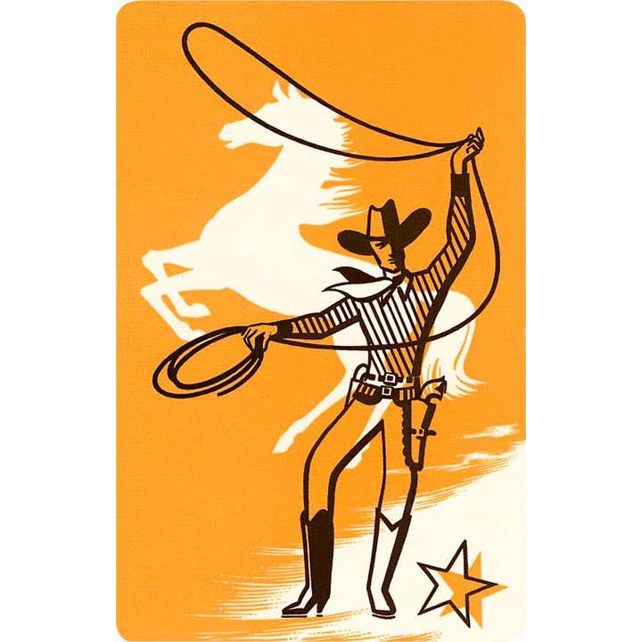 Aufkleber CB-193 Cowboy mit Lasso und weißem Pferd für den Großhandel von Found Image Press