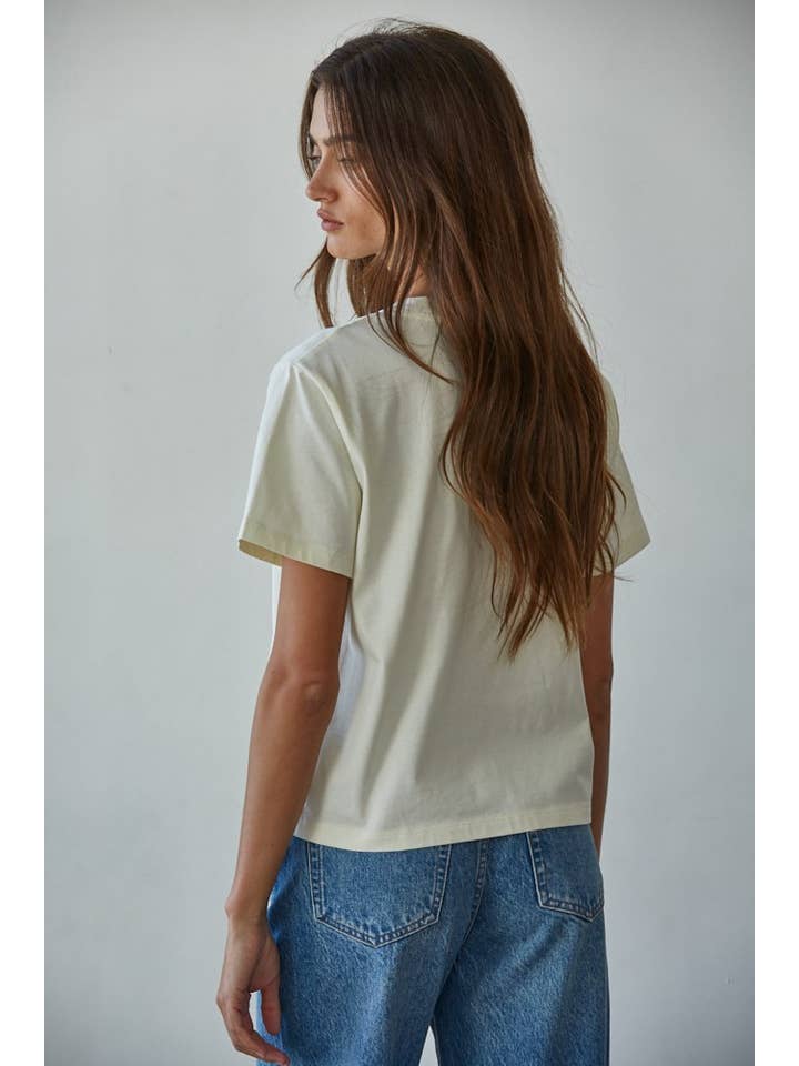 Cream L8788 | Knit Cotton Crew Neck Short Sleeve T-shirt Top for wholesale on Faire