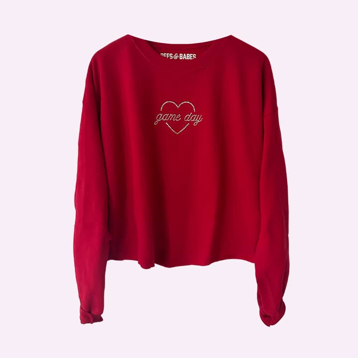 GAME DAY SHINE ♡ kort rhinestone sweatshirt for engroshandel hos BFFS & BABES
