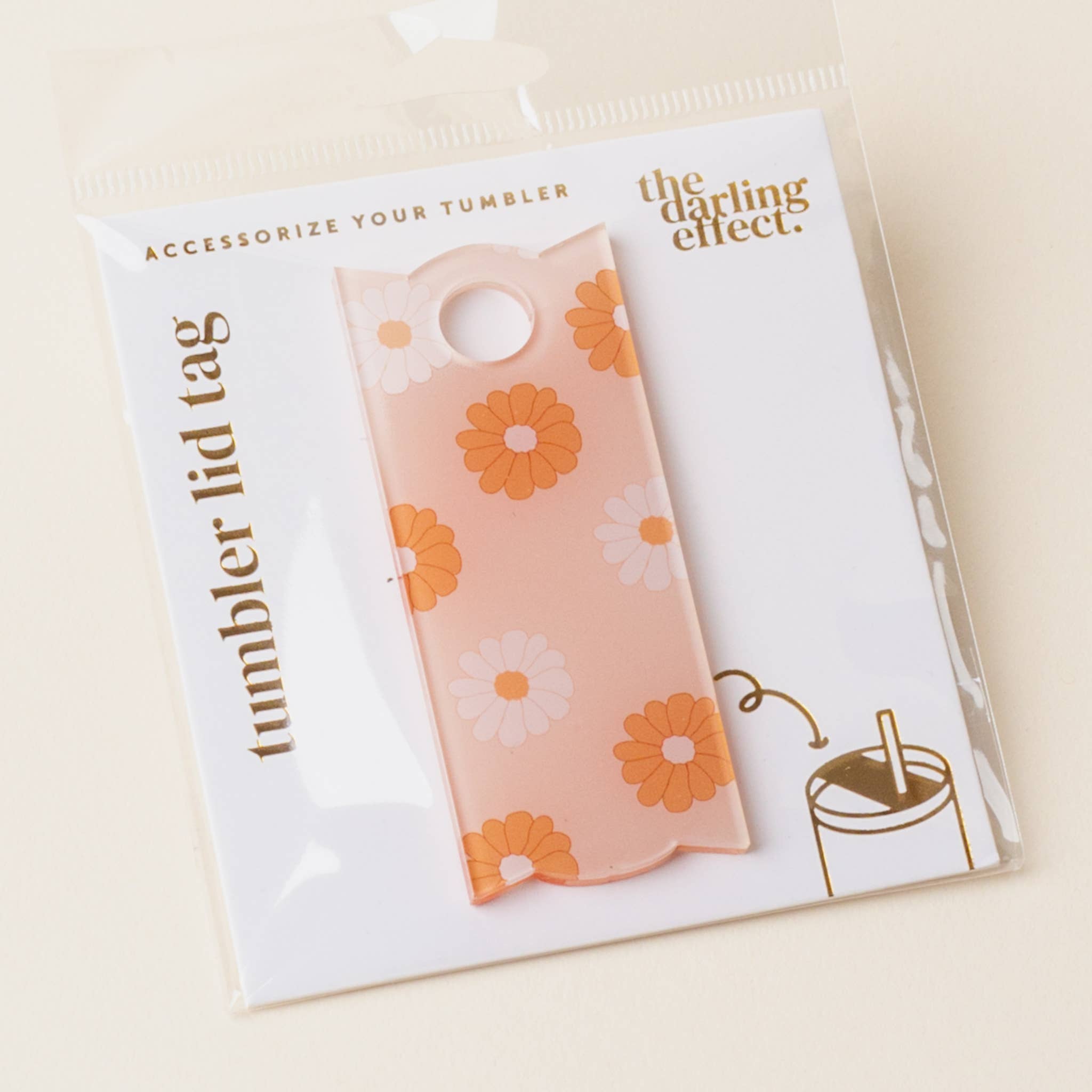 The Darling Effect - Wholesale Drink Lids - Tumbler Lid Tag-Darling Daisy Tan0