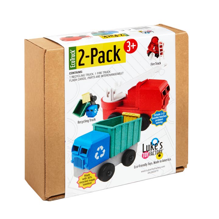 Luke's Toy Factory - Vente Voiture/camion miniature – enfant - Lot de 2 camions de pompiers et de recyclage5
