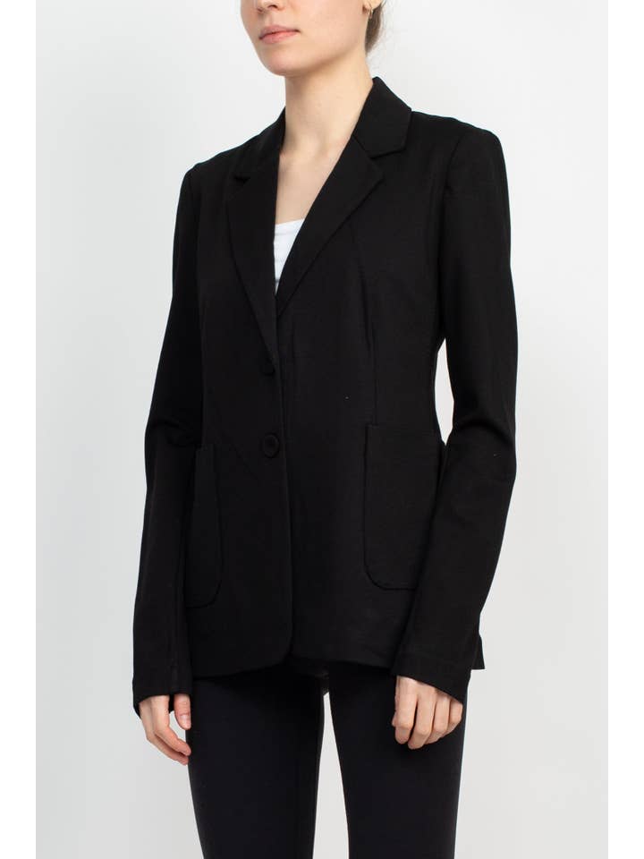 Immediate Apparel - Wholesale Blazer - Women's - T Tahari Notched Collar Two Button Long Sleeve With Patch Pockets Knit Blazer2