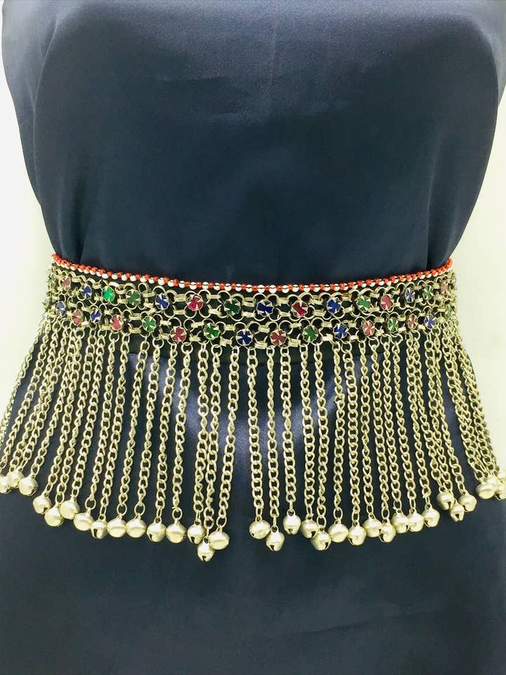 Chaîne de nombril Tribal avec longues clochettes pendantes, ceinture ventrale pour la vente par vintarust