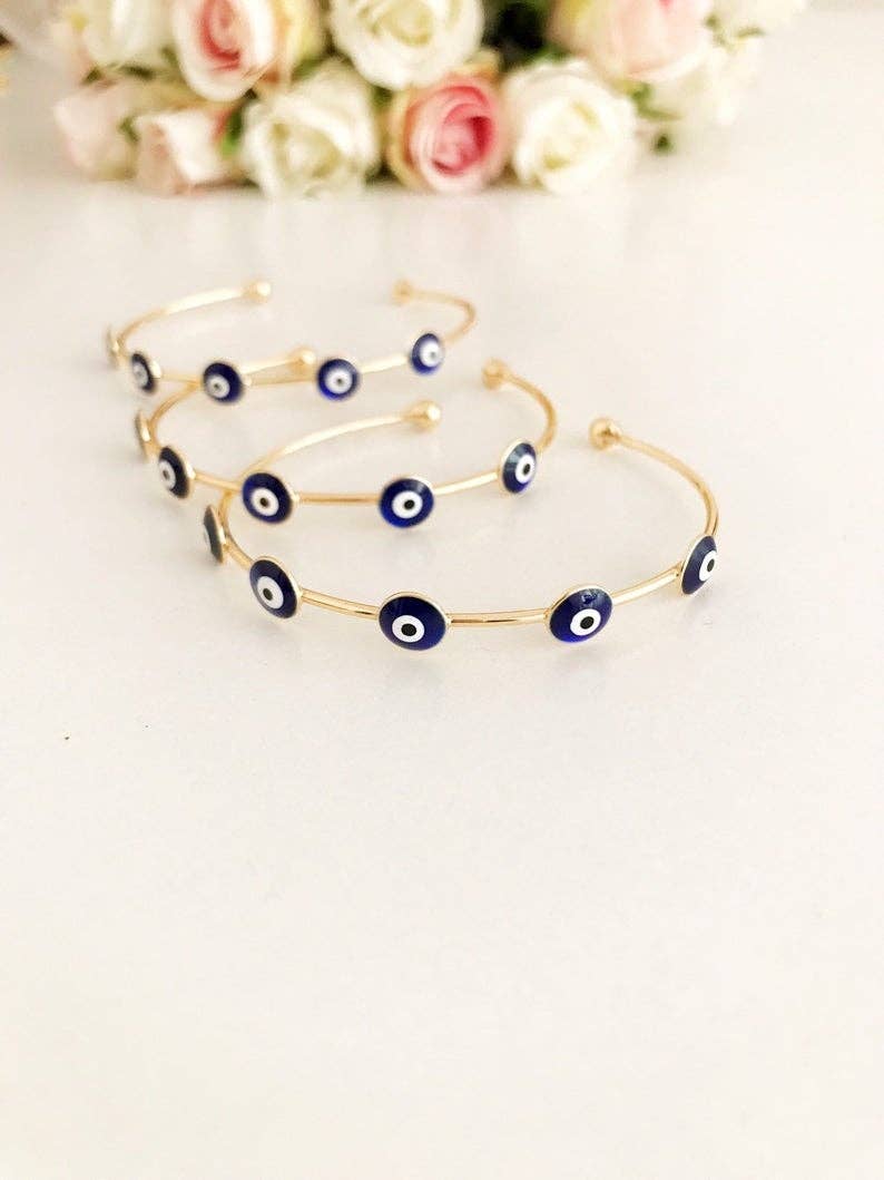 Evileyefavor - Wholesale Cuff Bracelet - Blue Evil Eye Bangle Bracelet, Gold Bangles, Cuff Bracelet3