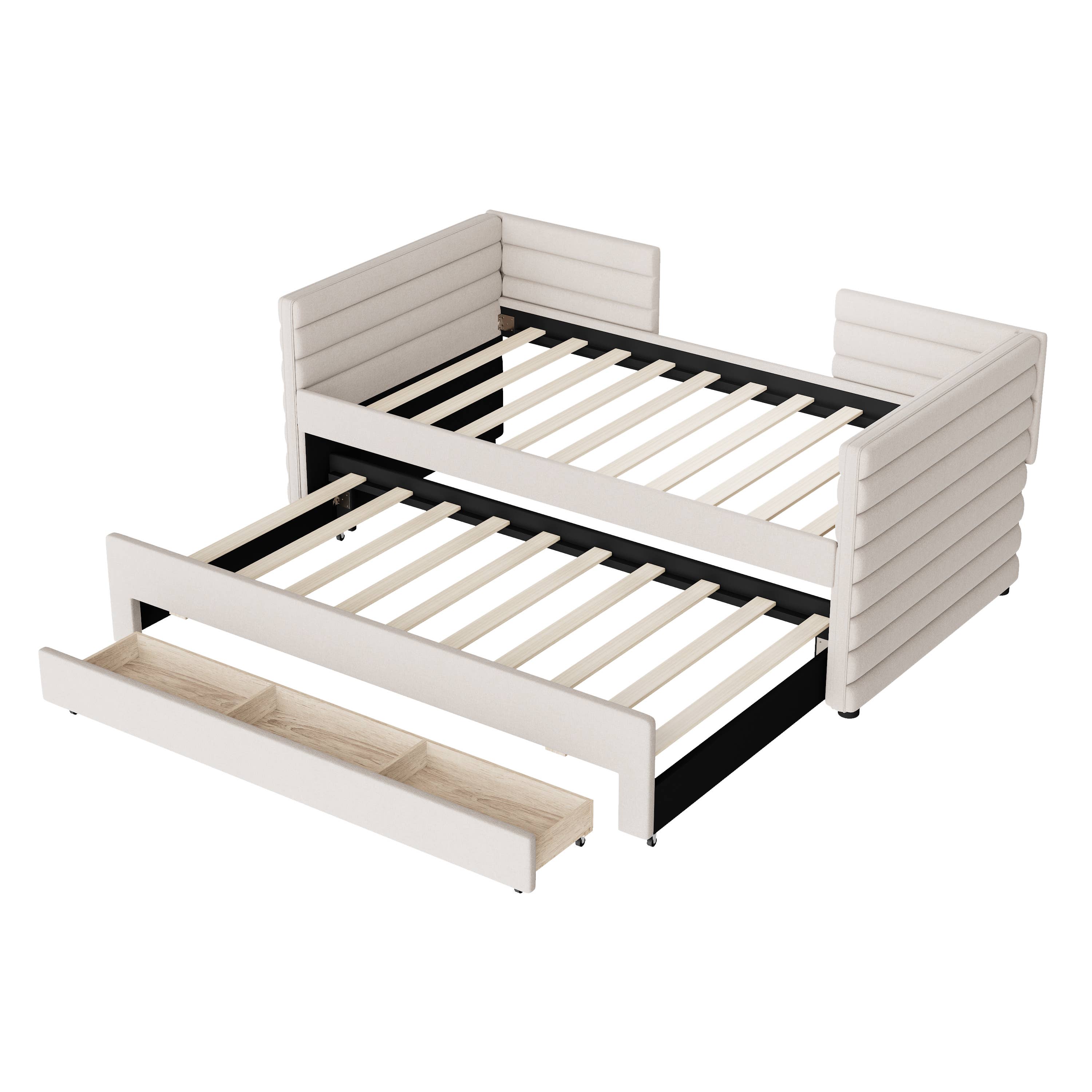 HOMYCASA DESIGN INC - Wholesale Bed - Twin Size Upholstered Daybed with Trundle &3 Storage Drawers12