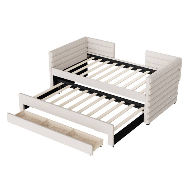 HOMYCASA DESIGN INC - Wholesale Bed - Twin Size Upholstered Daybed with Trundle &3 Storage Drawers12