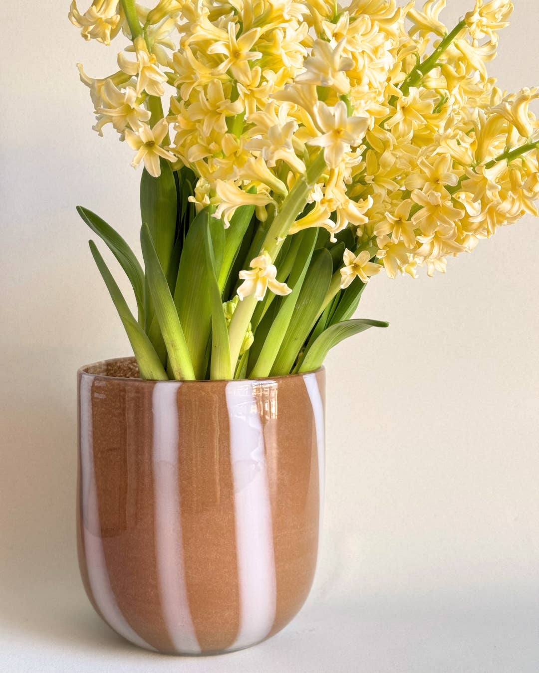 The Blue Heron - Wholesale Vase - Amber Brown Striped Glass Vase - 6.7" Tall, Handblown 1