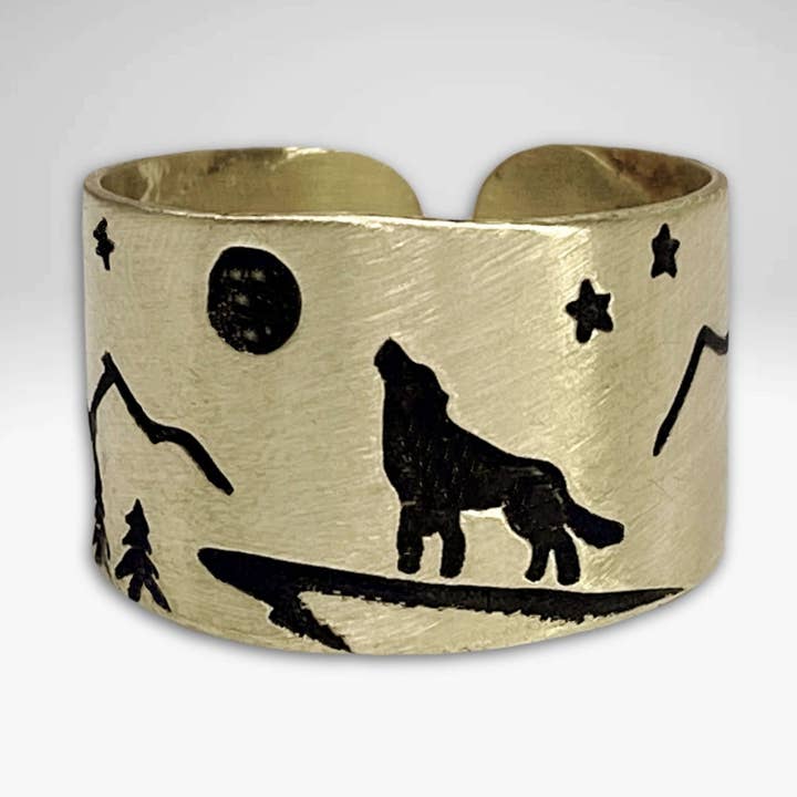 Midnight Wolf Adjustable Ring for wholesale by Daphne Lorna