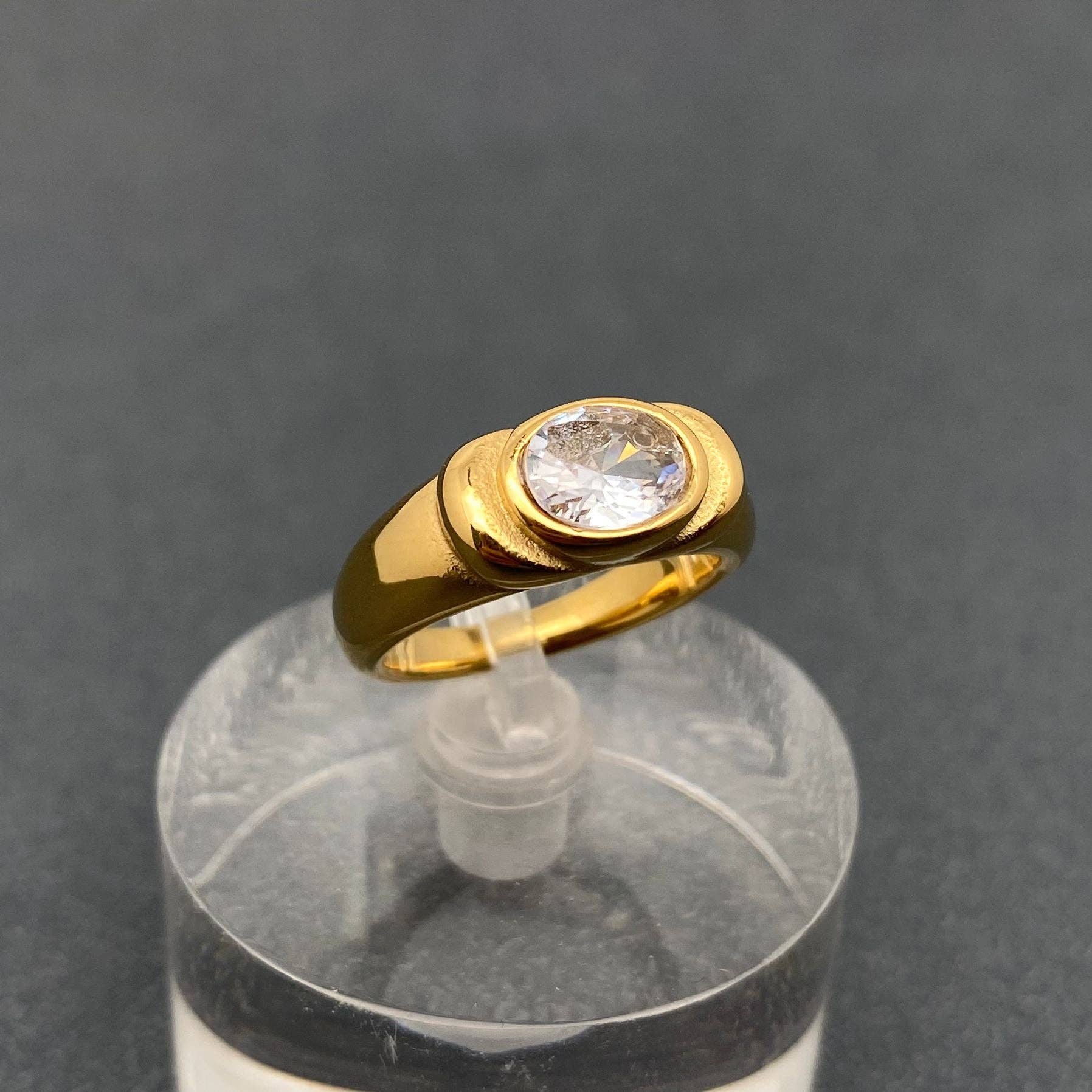 Mio Queena – Engroshandel Solitairering – Indlagt CZ 18K forgyldt rustfrit stålring - FGS5