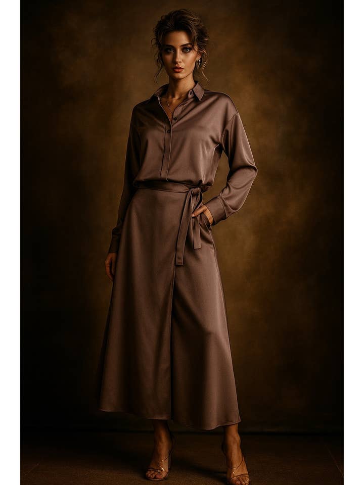 CROP TOP ACETINADO COM JOGO SAIA WRAP por atacado de Mulla