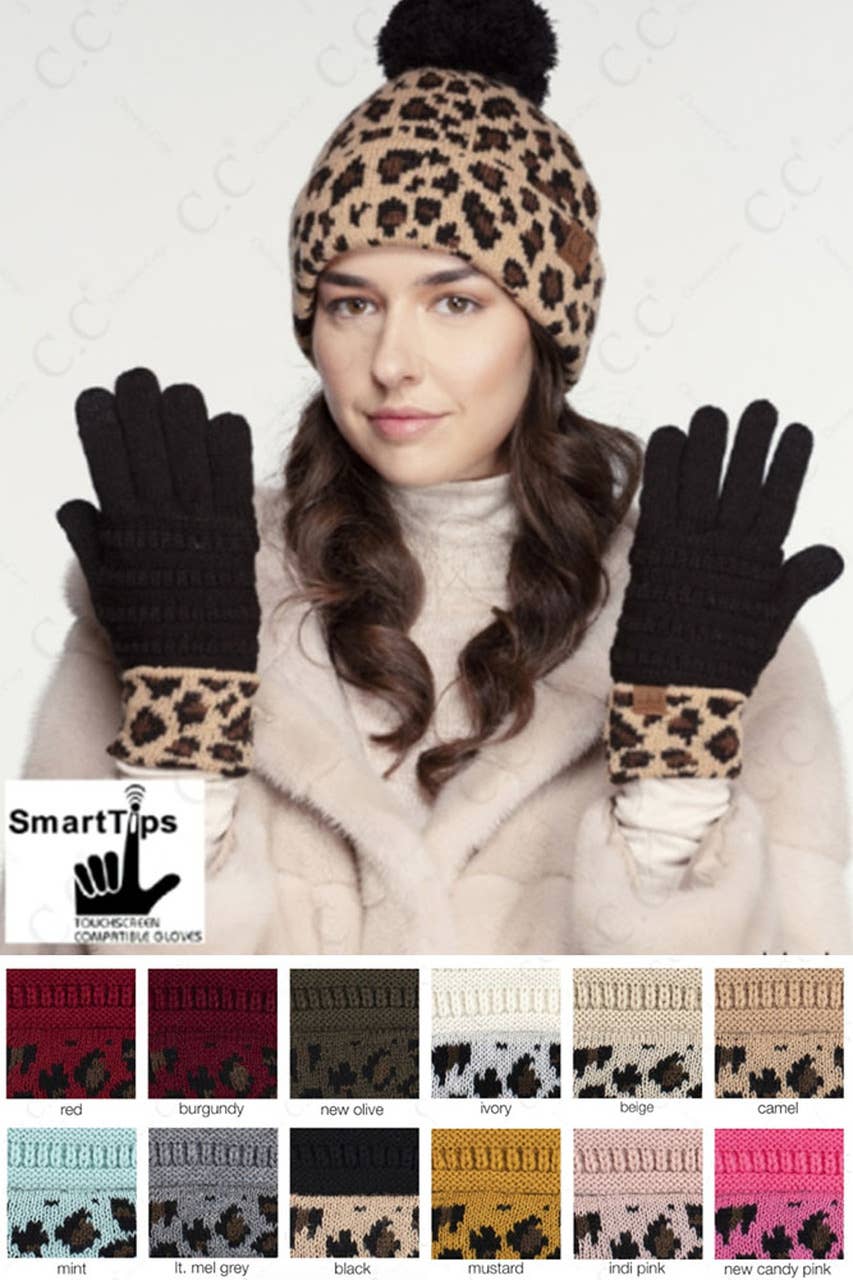 Hana – wholesale Gloves – Women's – C.C Leopard Knit Gloves13