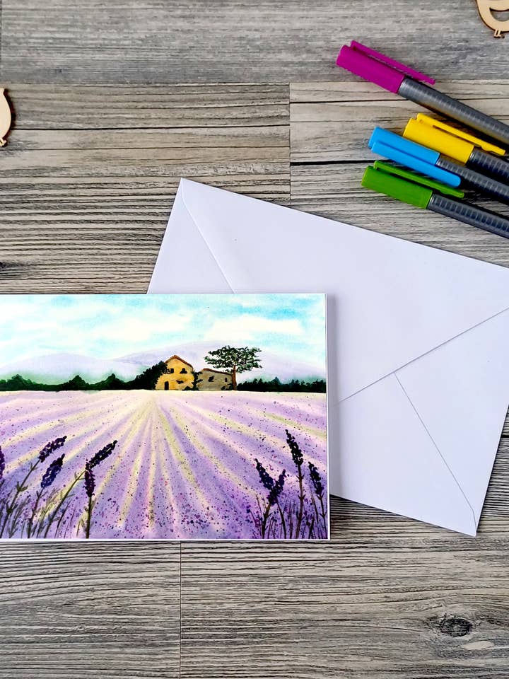 Grußkarte – Provence – Reiseinspirierte Aquarellillustration für den Großhandel von Christina Jenne Art and Design