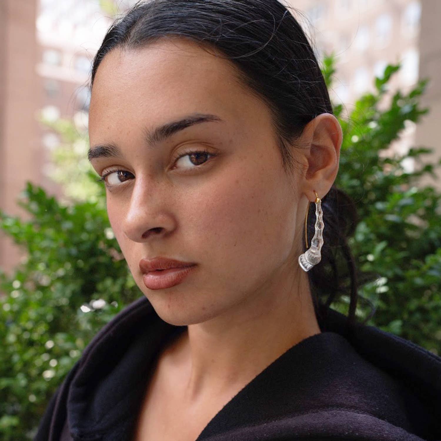 Gold & Honey – wholesale Hoop earrings – 2" Clear Wishbone Bamboo Earrings2