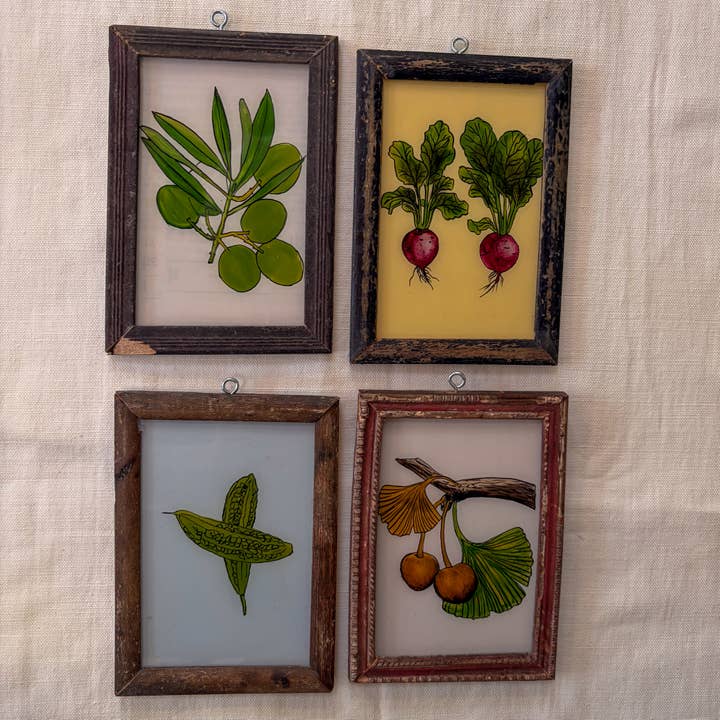 FRUIT & VEGETABLE mixed set of 4 Small size GLASS PAINTING for wholesale by Constance & Denny