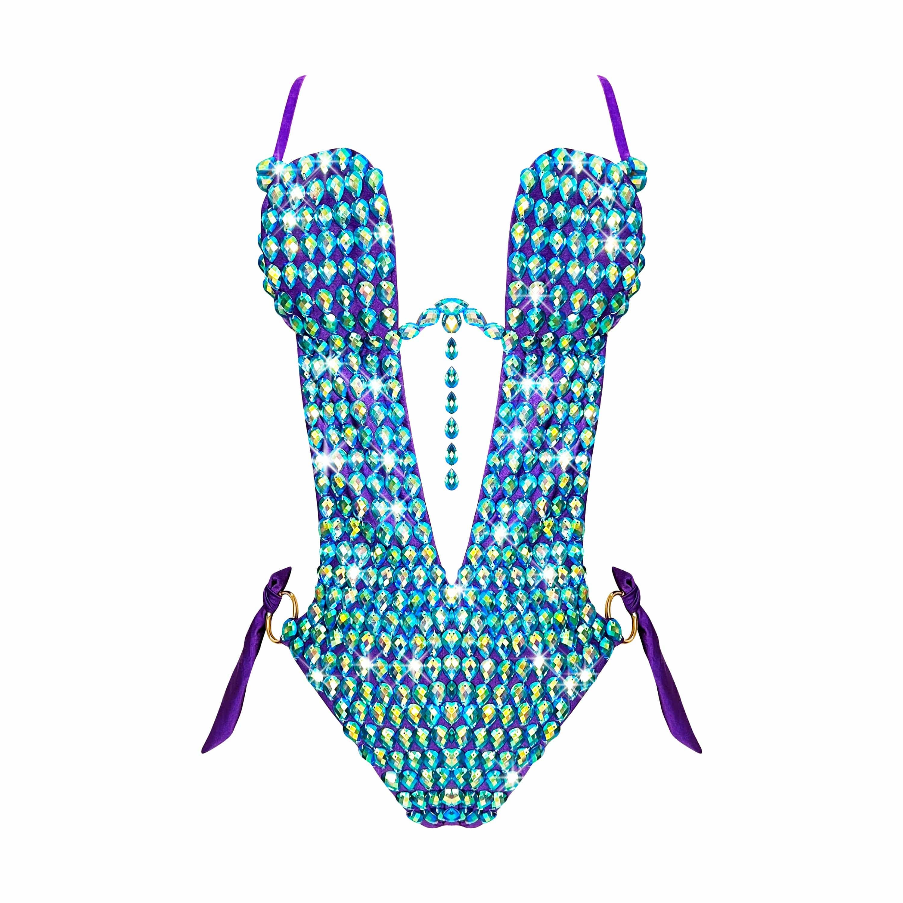 Peacock Royal Blue Green Crystal One Piece Bodysuit for wholesale on Faire10