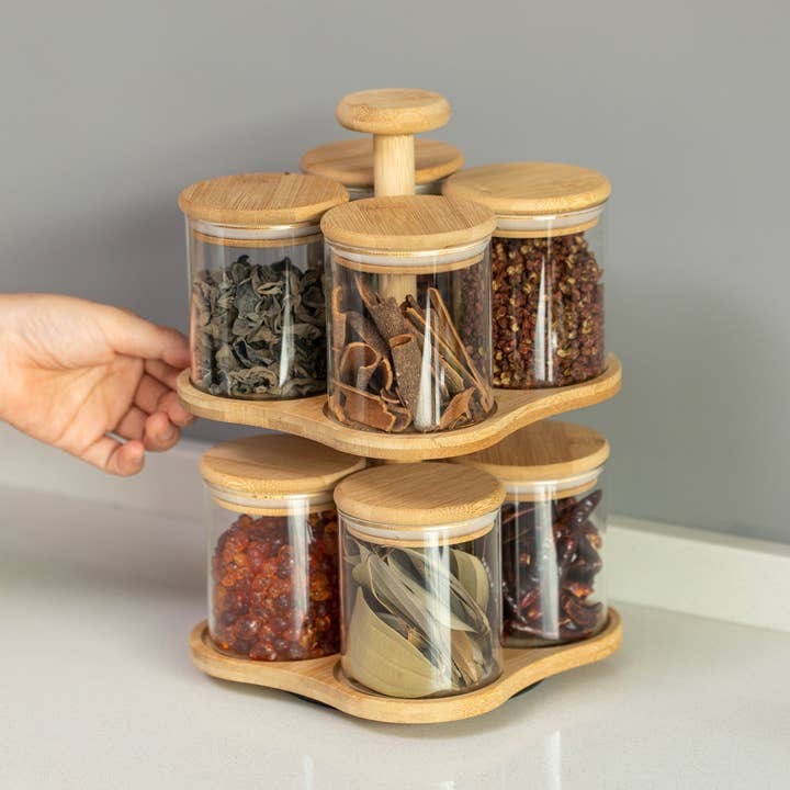 Quickway Imports – wholesale Spice rack – Basicwise Minimalist Two-Tier Bamboo Lazy Susan Turntable1