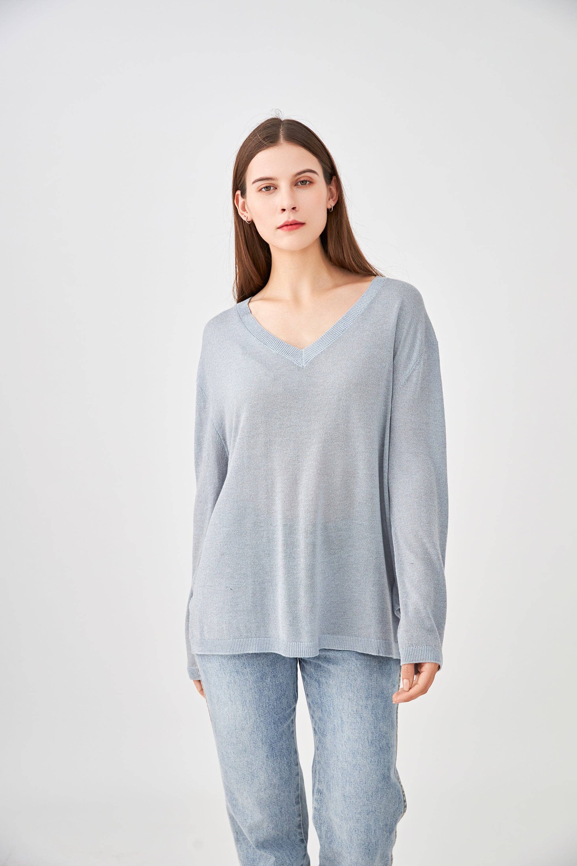 jw.atelier - Vente Pull en maille – femme - Pull lurex cachemire col V oversize7