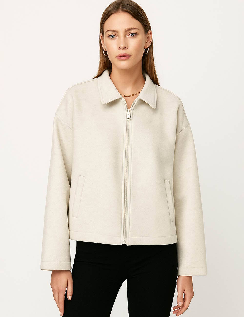 Sweetkama – wholesale Jacka - Dam – Damkappa i ullblandning med dragkedja och nedvikt krage3