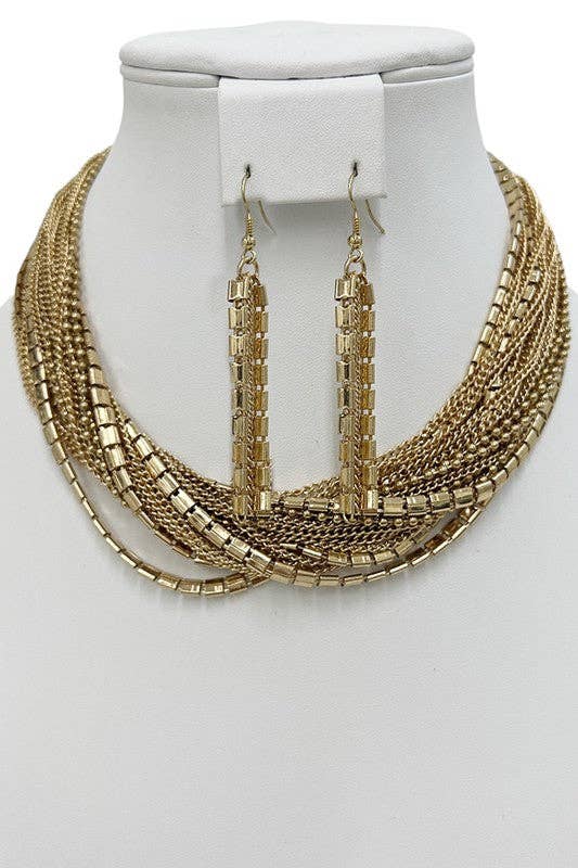 Andrea Bijoux - Wholesale Jewelry Set - Multi Chain Collar Necklace Set0