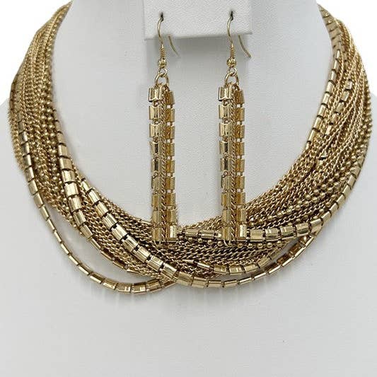 Andrea Bijoux - Wholesale Jewelry Set - Multi Chain Collar Necklace Set