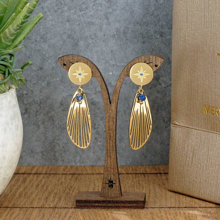 Merveilles du Monde - Wholesale Dangle Earrings - Stainless steel, Zircon, and Natural stones