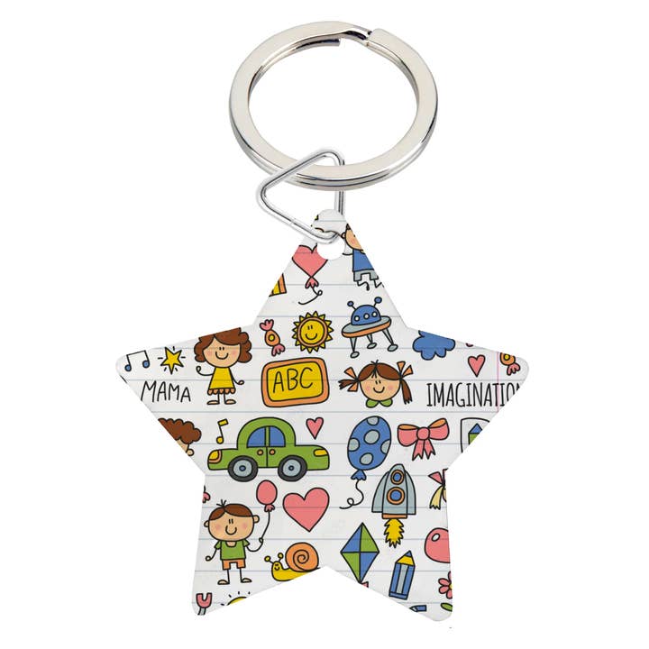 Keyrings - 10 x MDF Keyrings with Metal Split Ring - Star for wholesale by Printberry