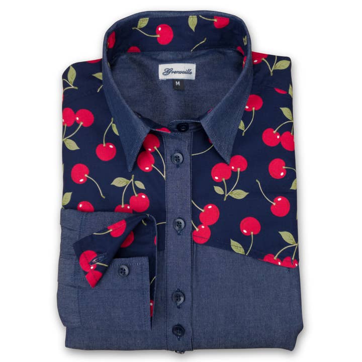 Grenouille Cherry Detail Denim Rodeo Shirt for wholesale by Salamander Shirts Ltd