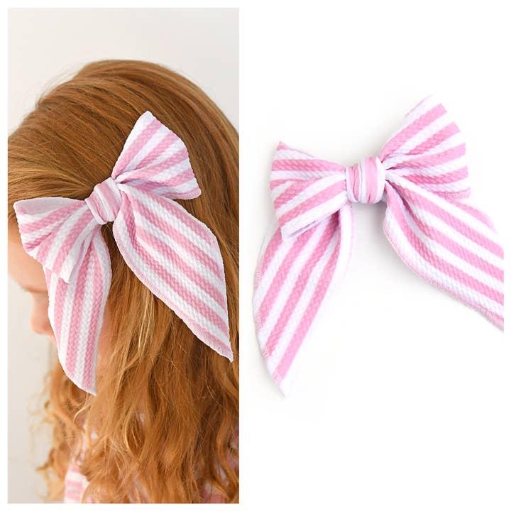 Lana Pink Stripe CLIP BOW Baby Toddler Hair Accessories for wholesale by Gigi and Max