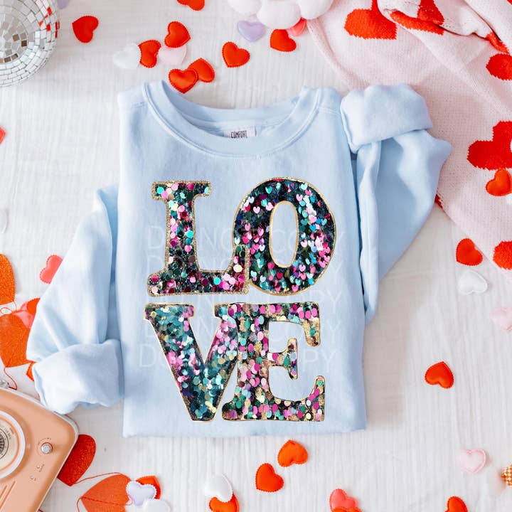 Love Faux Sequin Preppy Valentine- Women's Printed Top for wholesale by Blue Moon Outfitters