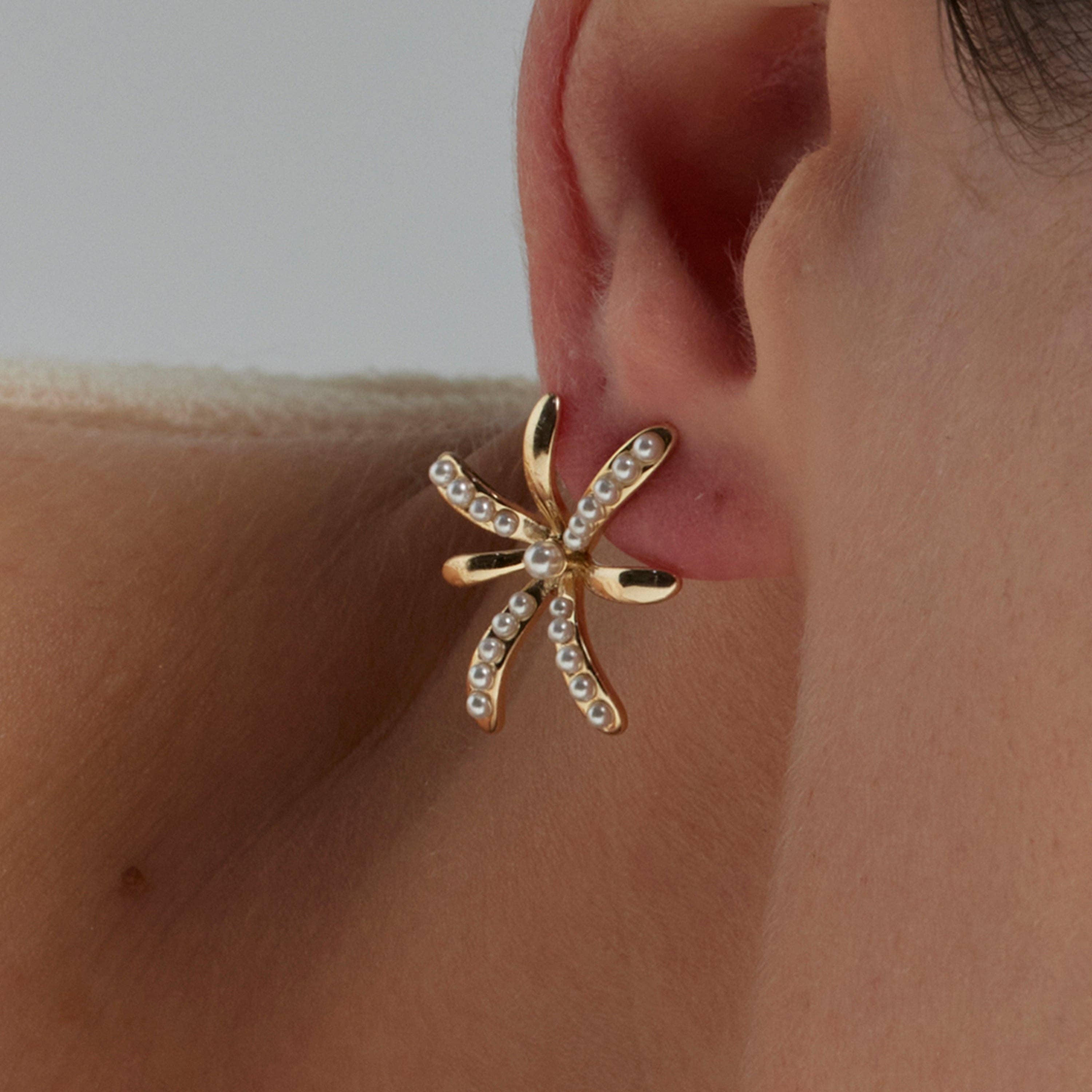 Luxenter - Vente Clous d'oreille - Boucles d'oreilles en perles blanches finies en rhodium - Rismu4