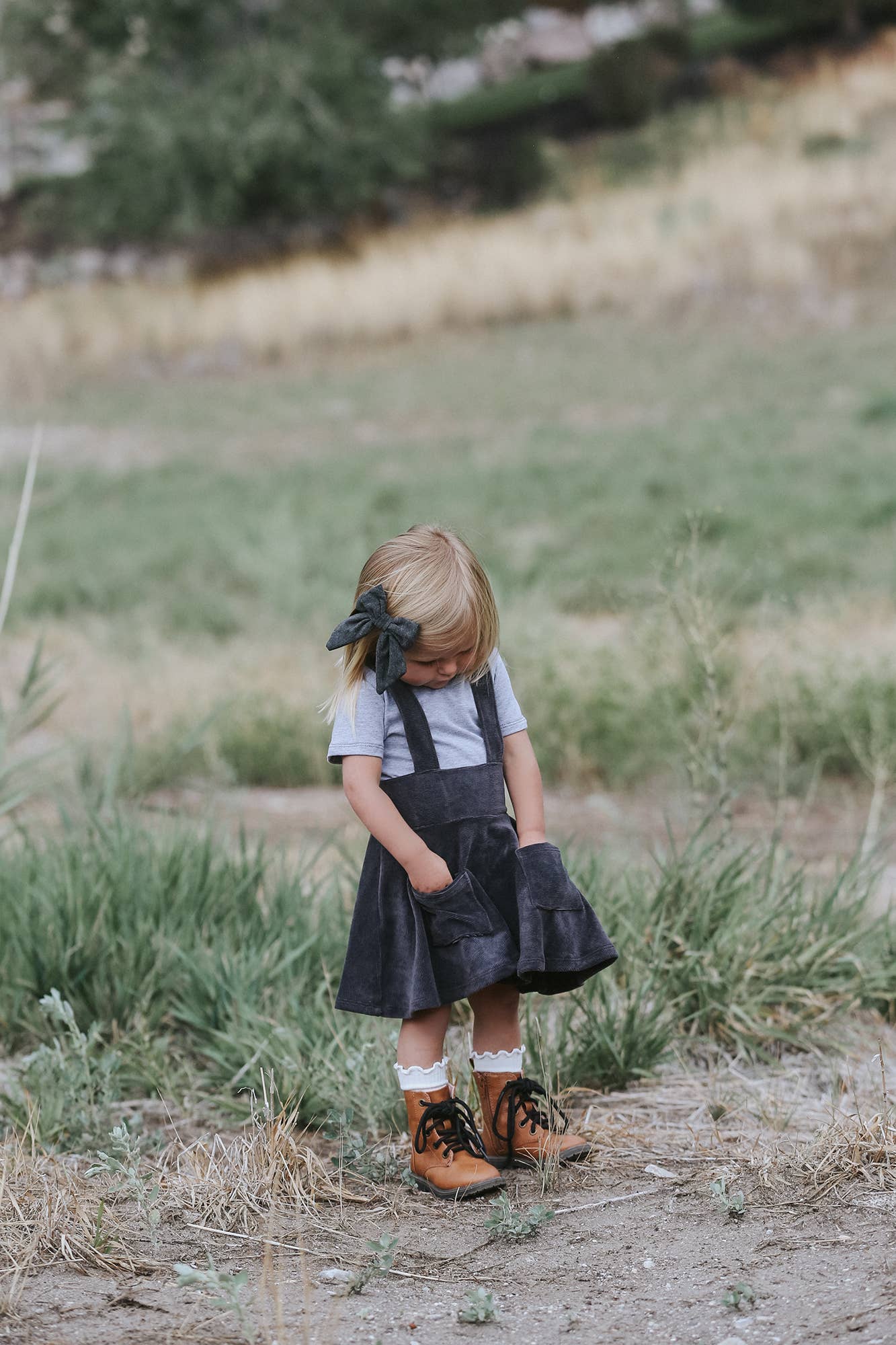 Navy Fields - Wholesale Dress - Kids - Polly Pinafore Grey Corduroy Jumper Dress5