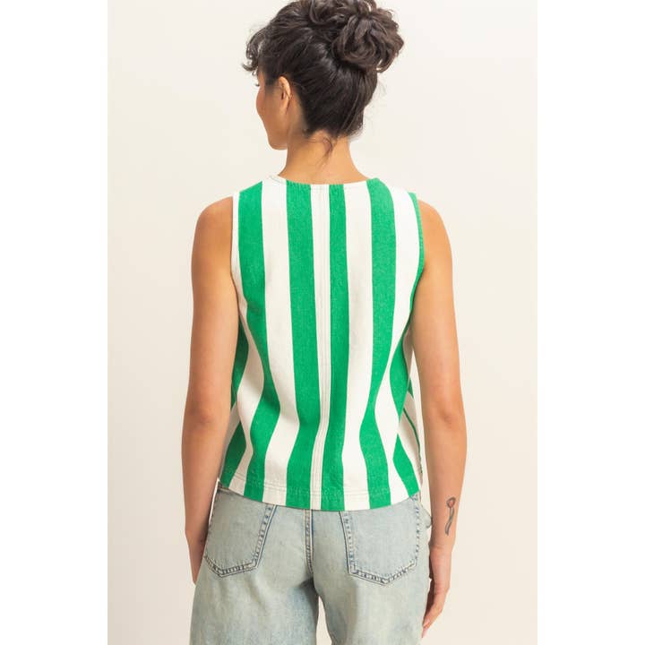 HYFVE - Wholesale Shirt - Women's - DZ25E183-Striped Front Bow Tie Sleeveless Vest