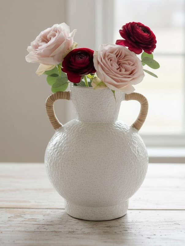 Rattan Indpakket Håndtag Vase Off White Medium for engroshandel hos Made Market Co.