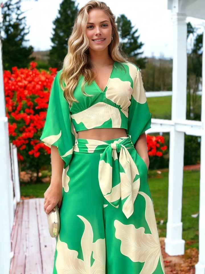 Anna Kaci Wholesale - Wholesale Top & Pant Set (NOT Loungewear) - Women's - Tropical Floral Summer Coordinates